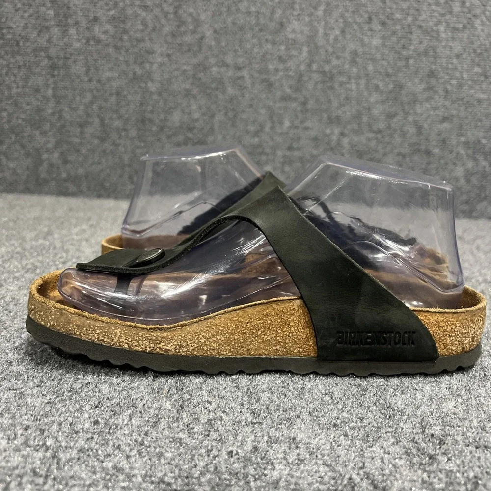 Birkenstock Gizeh Black Birko-Flor Thong Sandals Leather Womens Size 6-6.5 EU 37
